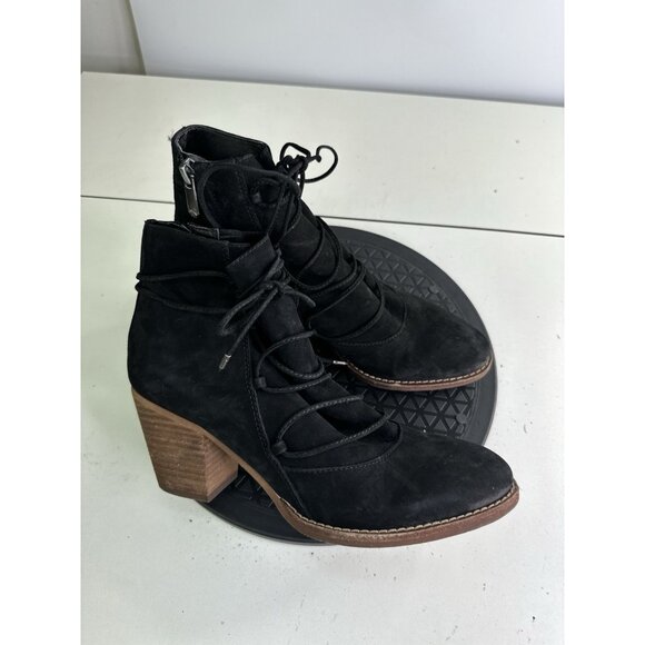 Sam Edelman Women 8.5M Millard Black Suede Lace Up/Suede Zip Ankle Booties - Picture 1 of 11